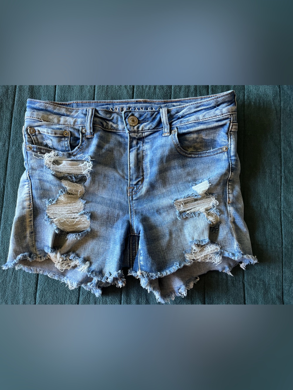 American Eagle Outfitters Blue Distressed Denim Shorts Lace Pockets Size 10
